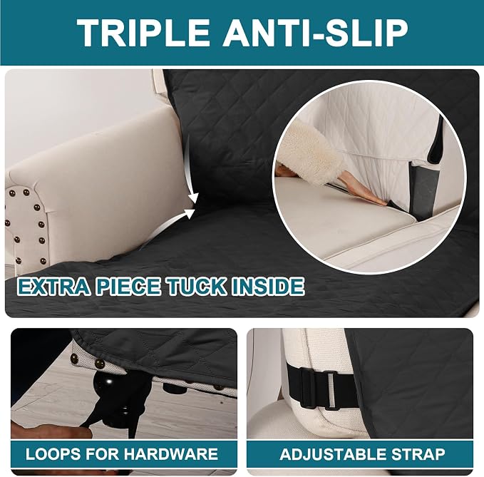 Turquoize 100% Waterproof Sofa Covers Chaise Lounge L Shape Sofa Protector Slip Cover Triple Non-Slip Sofa Slipcover for Chaise Sectional Couch Cover for Pets, Kids (Chaise, Black)