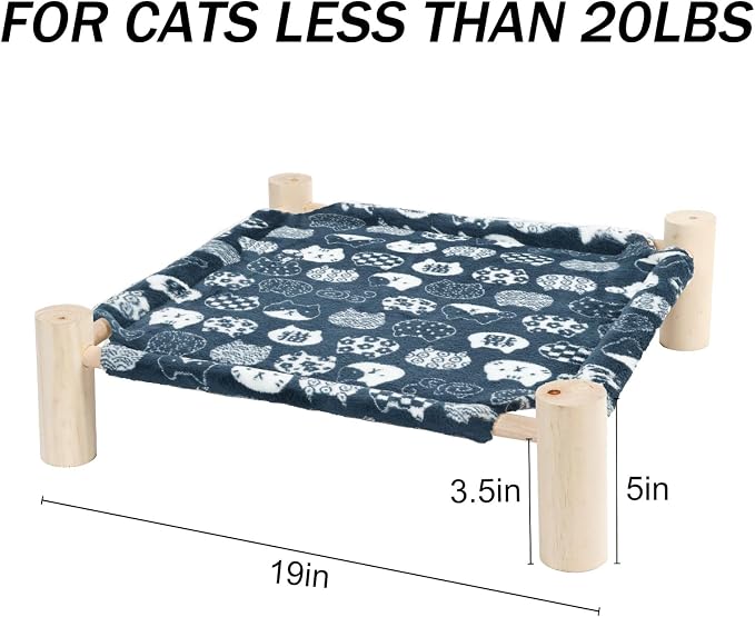 Patas Lague Cat and Dog Hammock Bed for Small Dogs, Brethable Wooden Cat Pet Rabbit Elevated Bed Cots Furniture for All Seasons Fleece Navy Blue