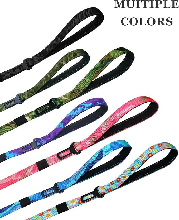 Hotsky Double Handle Dog Leash for Large Medium and Small Breed Dogs that Pull,Adjustable Nylon Heavy Duty Dog Leash with Car Seat Belt for Walking and Training,ArmyGreen,4.5-6 FT