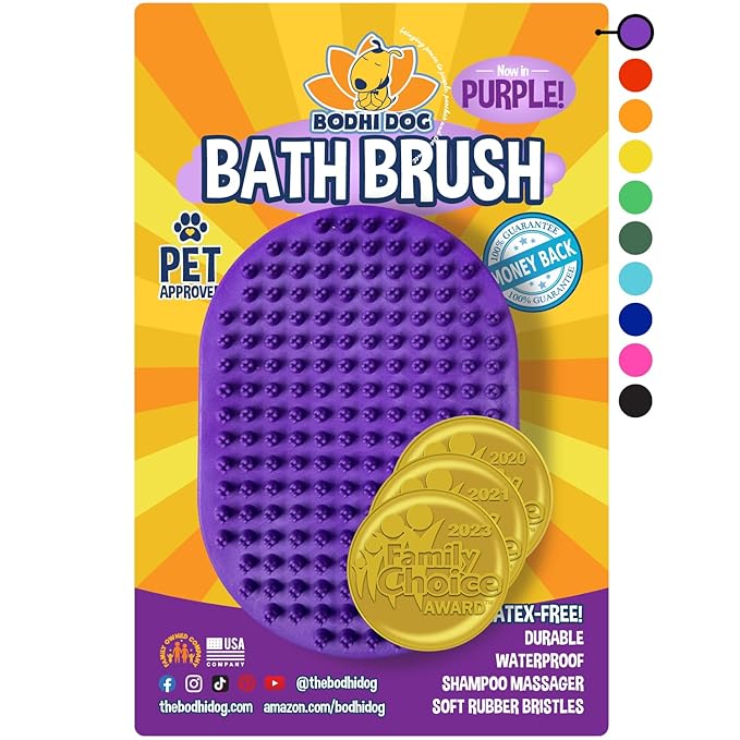 Bodhi Dog Shampoo Brush - Pet Grooming & Bath Supplies for Dogs and Cats - Bath Brush for Long & Short Hair - Premium Scrubber for Shower, Showerhead, Sprayer & Bathing (One Pack, Purple)