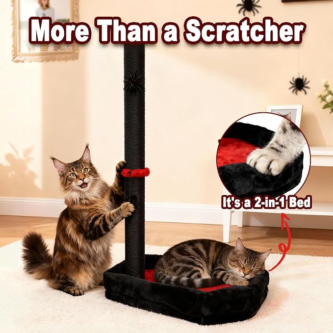 Gothic Cat Scratching Post with 40 Pcs Interactive Cat Toys, 34" Tall Cat Scratching Posts for Indoor Cats Adults, Cute Cat Scratch Post with Spider Toys