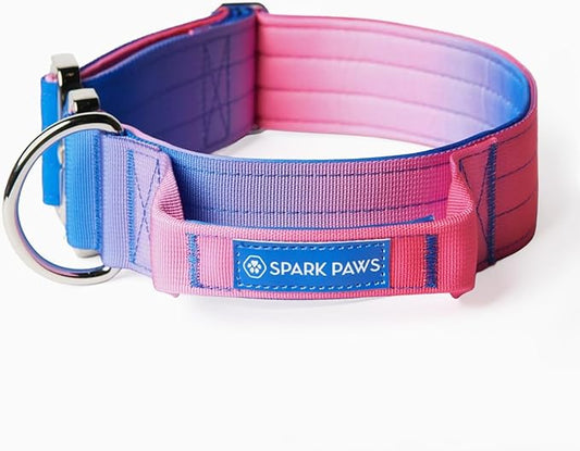Spark Paws Tactical Dog Collar with Handle - Premium Quality Collar, Robust and Durable Design for Large, Strong Breeds - Pitbulls, Labradors, GSD - Snow Cone - M