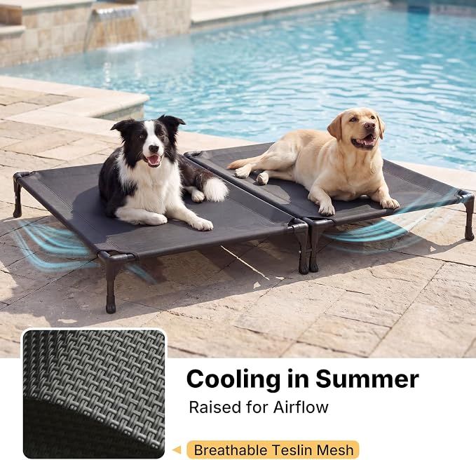 Veehoo Cooling Elevated Dog Bed, Raised Dog Bed for Two Dogs, Indoor Outdoor Pet Cot with Breathable Teslin Mesh & Anti-Slip Rubber Feet, Durable Double Dog Bed for Multi-Pet Homes, 42" x 30", Black