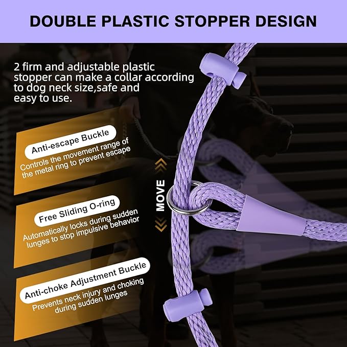 Lynxking Dog Leash Slip Lead Reflective Breathable Rope Comfortable Strong No Pull Slip On Pet Training Lead for Dogs (Light Purple, Large 1/2 inch x 6ft)