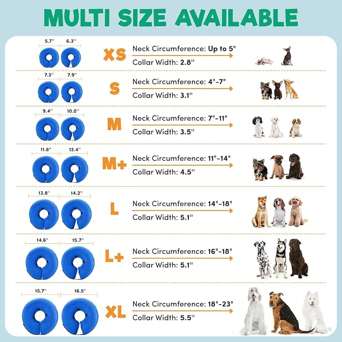 BENCMATE Inflatable Dog Cone Collar Alternative, Soft Dog Cone for Small Medium Large Dogs and Cats, Neck Recovery ECollar Donut Collar After Surgery (Large+, Navy Blue)
