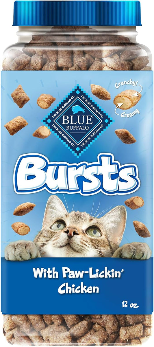 Blue Buffalo Bursts Paw-Lickin' Chicken Crunchy & Creamy Cat Treats, Great for Training, Made with Real Chicken Natural Cat Treats Enhanced with Vitamins, Minerals & Other Nutrients, Tub 12 oz.