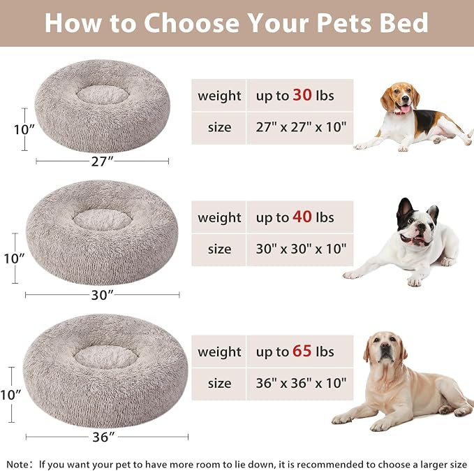 WNPETHOME Donut Dog Beds Large Sized Dog,Anti-Anxiety Caming Large Pet Bed,Fluffy Faux Fur Plush Puppy Bed，Warming Cozy Soft Round Bed for Pet, Cat Cuddler Cushion