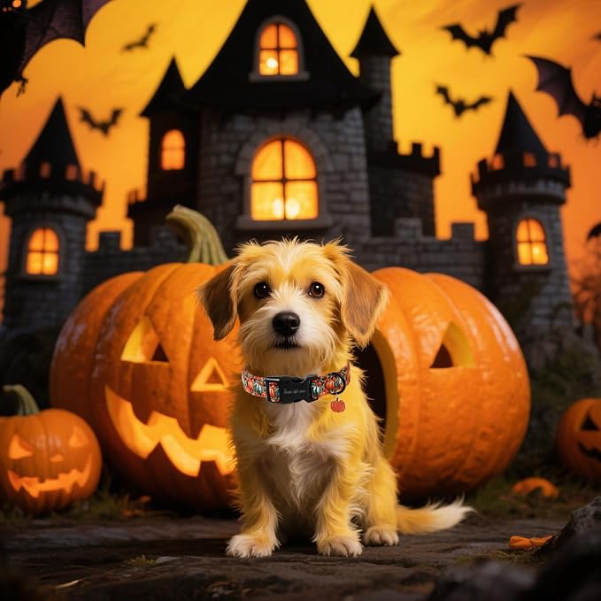 Unique style paws Dog Collar Plastic Buckle with Pendant Halloween Oil Painting Pumpkin Party Puppy Collars for Small Medium Large Boys Girls Dogs