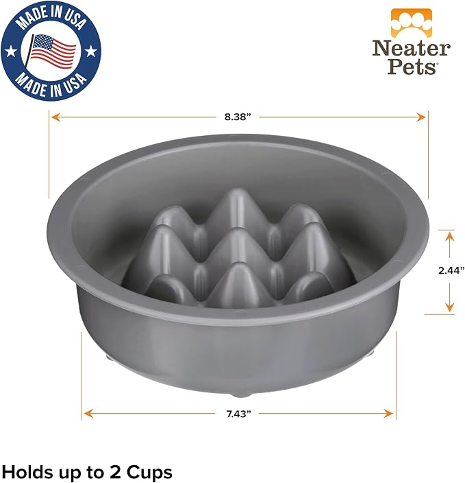 The Niner Slow Feed Bowl - Raised Peaks Slow Down Pets Eating - Fits Elevated Feeders Including Neater Feeder Large Sizes - Gentle on Teeth and Gums - Holds up to 2 Cups (Gunmetal Grey)