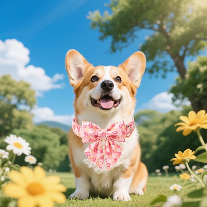 Unique style paws Cartoon Dog Collar with Bowtie Spring Summer Puppy Collar with Flower for Small Medium Large Boys Girls Dogs