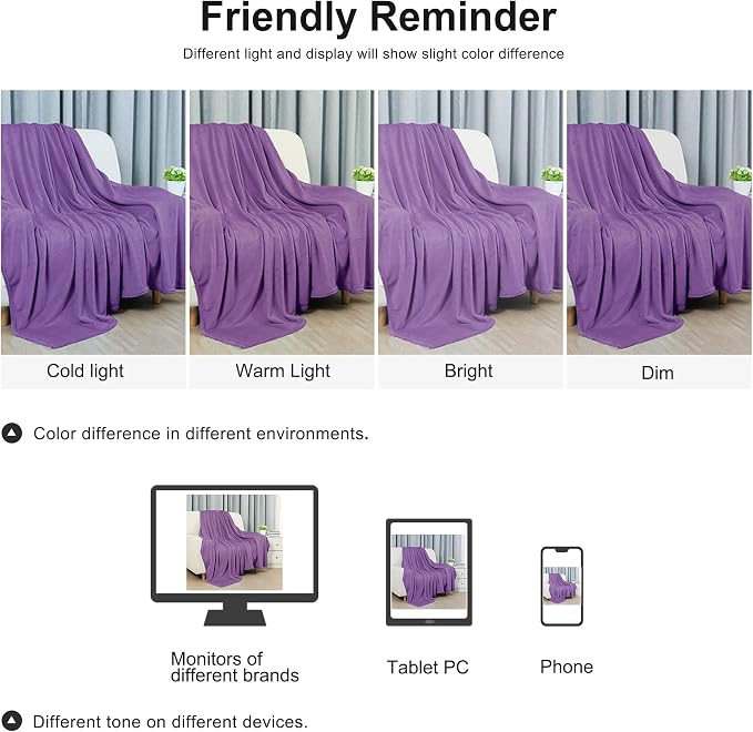 uxcell Flannel Fleece Blanket Full Size - Soft Lightweight Plush Microfiber Bed Blanket for Sofa or Couch, Machine Washable Blankets Fleeces, Dark Purple 70x78 Inch