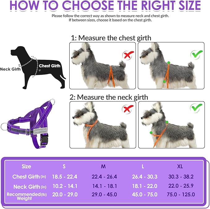 SlowTon No Pull Dog Harness - Heavy Duty Dog Harness and Leash Set for Medium Large Dogs, Reflective Tactical Harness with Soft Padded and Front Clip for Easy Walk and Training (Purple, S)