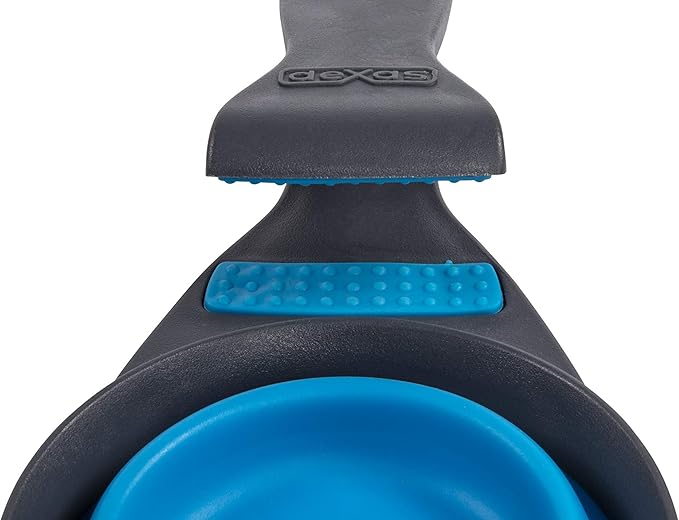 Dexas Pets Collapsible KlipScoop Collapsible Dry Dog Food Scoop and Dog Food Bag Clip, 1 Cup Capacity, Pro Blue