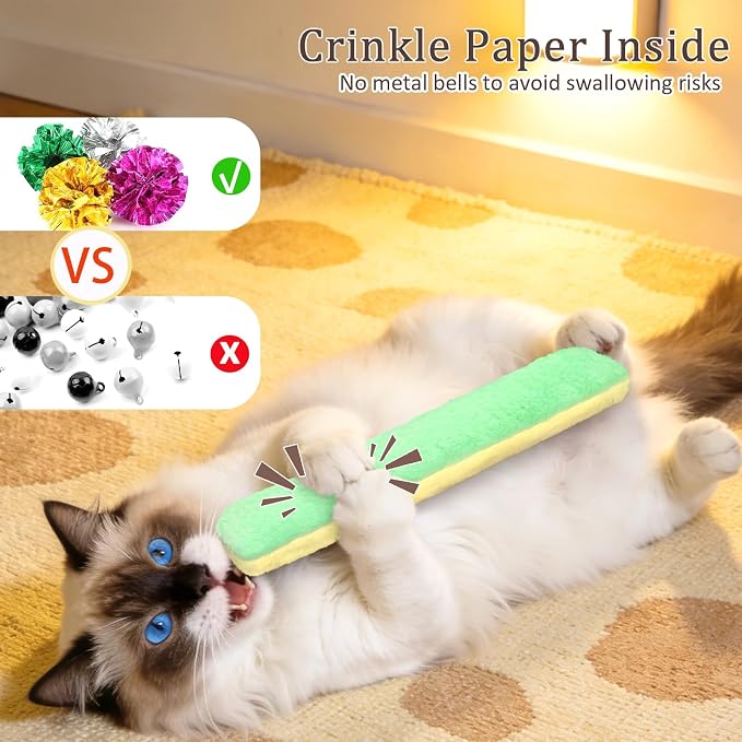 Retro Shaw Refillable Catnip Toys Pillow with Crinkle Sound, Interactive Kicker Cat Toys for Indoor Kittens, Soft Plush Kitty Kick Drives Bored Cat Crazy with Fun