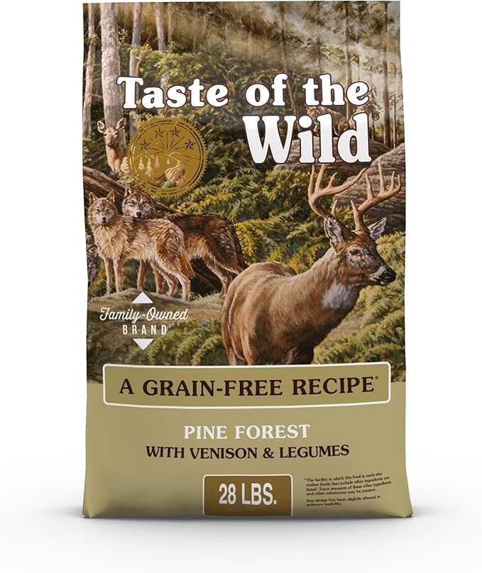 Taste of the Wild Pine Forest Grain-Free Recipe with Roasted Venison Dry Dog Food for All Life Stages Made with Protein from Real Venison, Superfoods and Guaranteed Nutrients Like Probiotics 28lb