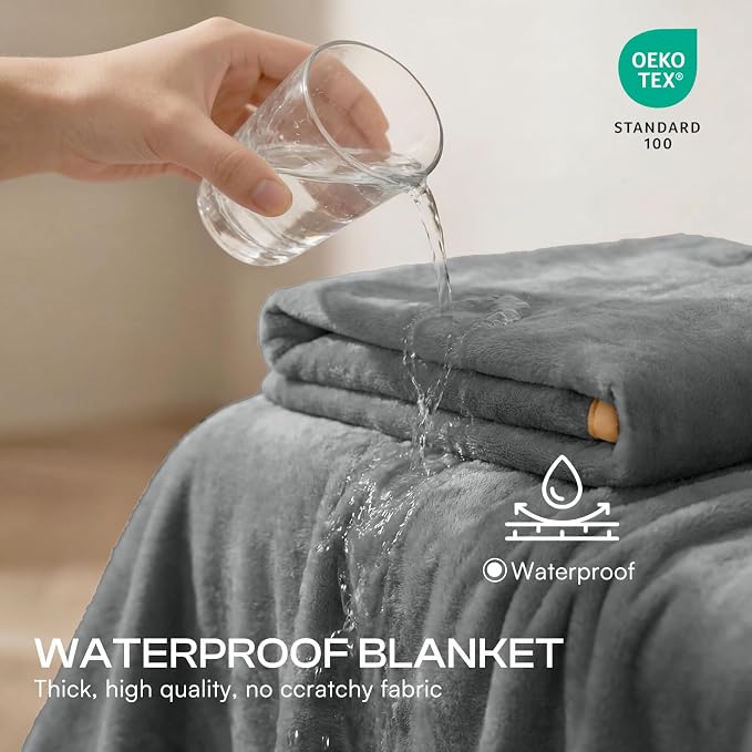 Luciphia Waterproof Blanket for Dog Washable Reversible Sherpa Fleece Throw Blanket for Bed Couch Soft Liquid Pee Proof Furniture Cover Protector for Small Medium Large Pet Cat Grey 85" x 57"