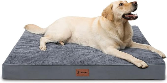 Waterproof Extra Large Dog Bed Orthopedic Dog Beds for Crate with Removable Washable Cover Egg-Crate Foam Pet Pad Mat with Anti-Slip Bottom, 44x32 Inch, Grey