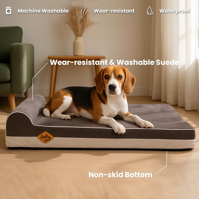 Laifug Orthopedic Dog Beds for Large Dogs,3" Memory Foam Dog Beds,Durable Water Proof Liner Removable and Washable, Nonskid Bottom, Grey 34"x22"x3"