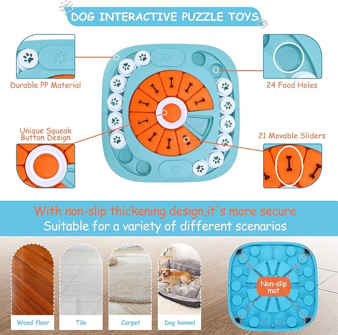 FOXMM Dog Puzzle Toys, Interactive Treat Puzzle Dog Toy for IQ Training & Mental Stimulating, Squeaky Design for Large, Medium, Small Dogs