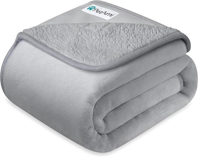 PETAMI Sherpa Fleece Waterproof CAT and Dog Blanket, Light Gray, Small