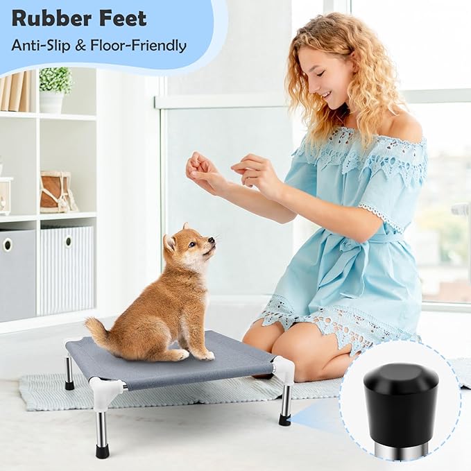 Elevated Dog Bed for Small Dogs, Outdoor Cooling Dog Bed Cot for Small Pets, Indoor Detachable Raised Dog Bed with Non-Slip Feet(20" L x 20" W x 6.5" Th)