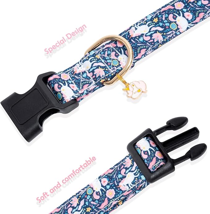 Faygarsle Cotton Designer Dogs Collar Cute Unicorn Dog Collars for Girl Female Small Medium Large Dogs with Unicorn Charms L