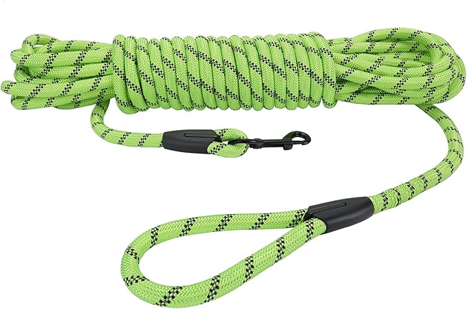 Long Dog Leash for Training 20Ft-Reflective Nylon Rope with Swivel Hook-Recall Agility Lead for Large Small Medium Dogs Outside Walking Hiking-Green Diam 1/2"