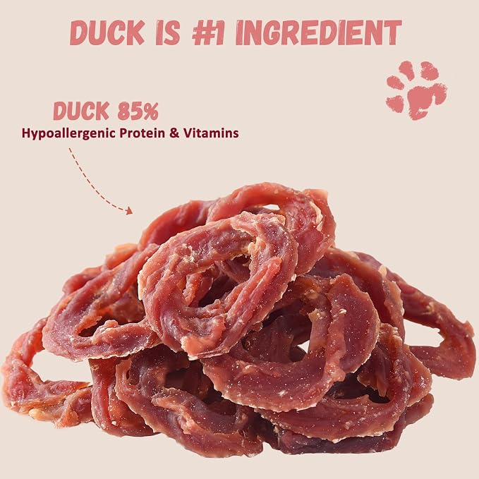 Pawmate Dog Treats Duck Jerky Rings, Natural Duck Brest w/Glucosamine Chondroitin, Healthy Training Treats Snacks for Small Medium Large Dogs, 10.6 oz
