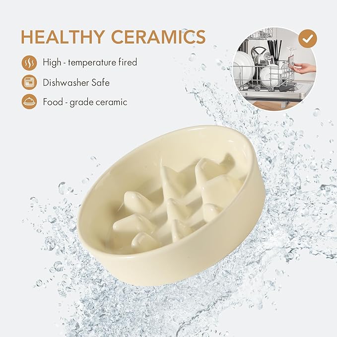 Havniva Ceramic Slow Feeder Dog Bowls, 1.2 Cups Dog Bowl Slow Feeding for Small and Medium Breed, 7.3inch Puzzle Dog Food Bowl Slow Feeder Non-Slip Anti-Gulping and Anti-Choking Reduces Bloating
