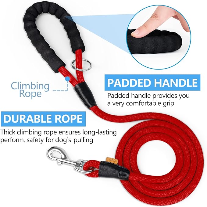 Dog Leash, Braided Rope Traction – Walking Training Lead for Small Dogs ((1/3") x 6FT, Red)