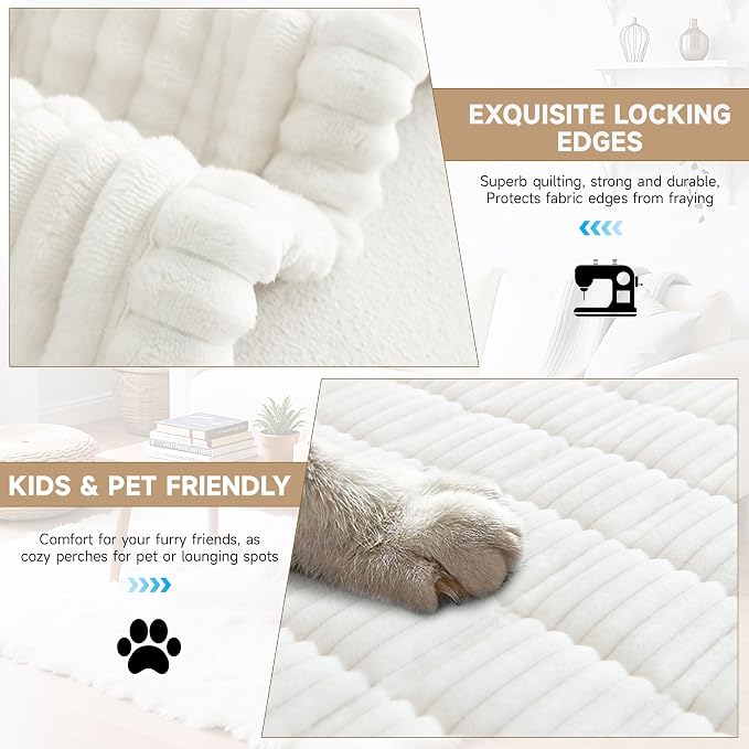 OTOB Couch Covers for Dogs Washable, Non Slip Plush Sofa Cover Kids Pet Friendly Furniture Protector, All Seasons Soft Cozy Fuzzy Sofa Slipcovers Dog Bed Mats (Cream, 31.5" x 63.0'')