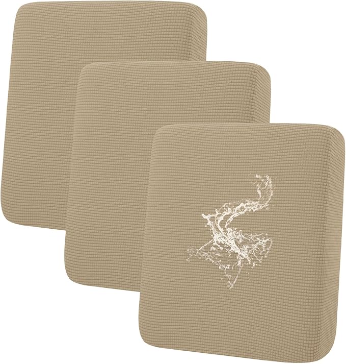 hyha Waterproof Couch Cushion Covers for Pets, Non Slip Sofa Cover for Dogs Washable, Soft Thick Stretch Jacquard Fabric, Sofa Slipcovers with Elastic Bottom (3 Pieces, Sand)