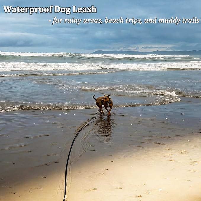 WYuZe Waterproof Dog Leash 7FT 12FT, Odor-Proof Strong Coated Nylon Webbing Easy to Clean, Lightweight Long Leash for Outdoor Walking, Hiking, Beach Playing (7ft, Forest)