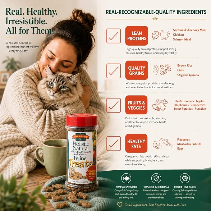 Bench & Field Holistic Natural Healthy Kitty Cat Treats | Crunchy Fish-Shaped Bites | Delicious Seafood Flavored Snack, 3-Ounce (Pack of 3 Bottles)