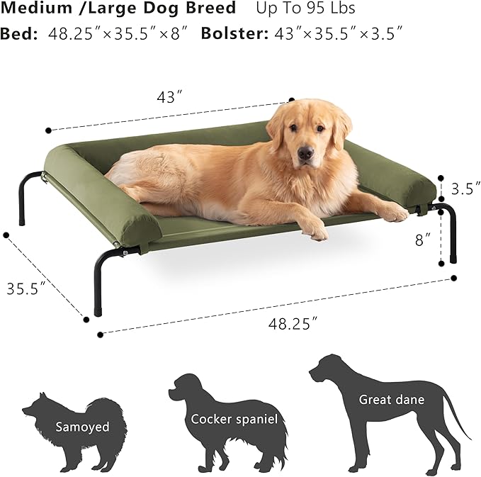 Cooling Elevated Dog Bed for Large Dogs, Portable Indoor & Outdoor Raised Dog Bed with Breathable Mesh, Chew Proof Pet Hammock Cots with Removable and Waterproof Bolsters