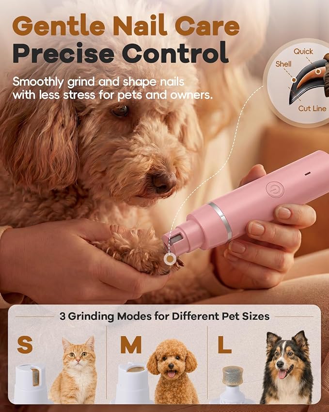 Veeconn Dog Grooming Clippers Kit-Electric Rechargeable Cat Trimmer Tools-Cordless Quiet Pet Nail Paw Grinder-4 in 1 Multifunctional Low Noise Shaver-Razor for feet Face Ears Toenail Eye (Pink)