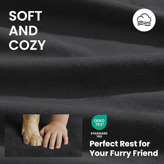 OhGeni Orthopedic Waterproof Dog Bed for Medium Large Dogs, Machine-Washable Removable Cover in Easy-Clean Fabric, Reversible Memory Foam & Easy-Carry Handle, Suitable for Crate, 35 inch (Black)