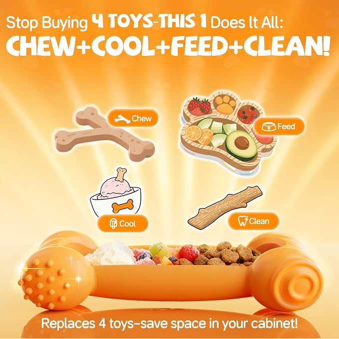 FOXMM 2-Pack Freeze Toys for Dogs Slow Feeder Dog Lick Bone Indestructible Chew Toy for Aggressive Chewers,Puppy Teething Relief,Fillable Enrichment Treat Toy Suitable for Small & Medium Breed(Nylon)