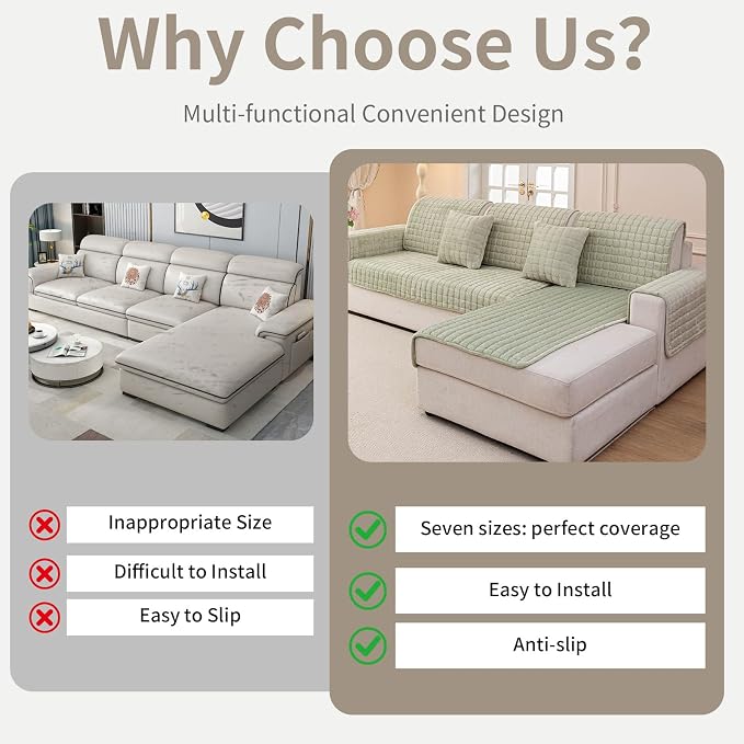 Velvet Couch Cover, Plush Sectional Sofa Cover Washable, Anti Slip Sofa Slipcover for Armrest & Backrest, Furniture Protector Covers for Pets & Kids(1PC,Sage Green,36"×36")