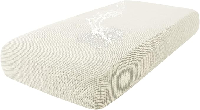 hyha Waterproof Couch Cushion Covers for Pets, Non Slip Sofa Cover for Dogs Washable, Soft Thick Stretch Jacquard Fabric, Sofa Slipcovers with Elastic Bottom (1 Piece for Medium, Cream White)