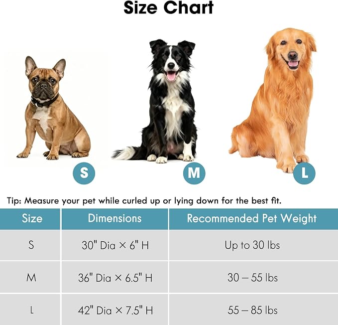 ClevaHome Orthopedic Dog Bed for Large Medium Dogs, 36 inches Round Double-Layer Plush Dog Bed, Removable Washable Cover, Anti-Slip Bottom, Ice Blue