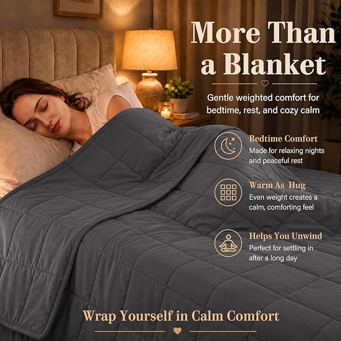 L'AGRATY Weighted Blanket Queen Size (Dark Grey,60"x80"-20lbs) Cooling Breathable Microfiber Material with Glass Beads Big Heavy Blanket for Adult All-Season Summer Fall Winter