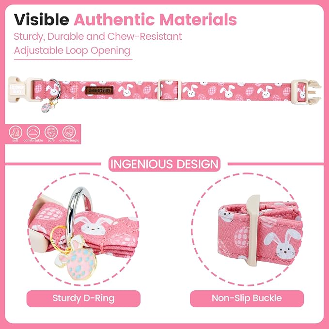 Lionheart glory Easter Day Dog Collar - Dog Collars Soft Adjustable Buckle Cute Easter Rabbits Pattern Pink Male Female Spring Bunnies Pet Collars for X-Small Dogs Puppy