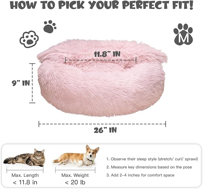 Himax Dog Bed for Medium Dogs, Pink Dogs Beds with Blanket Attached, Calming Anti-Anxiety Fluffy Dog Bed Washable (20"/26"/35")