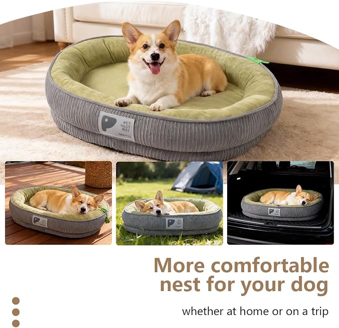 Washable Pet Cat Dog Bed Small Medium,Memory Foam Calming Pet Puppy Dog Crate Beds Cushion for Small Medium size Dogs Indoor Cats Crate,Pet Dog Cat Crate Mat with Detachable Bottom and Bolster Cushion