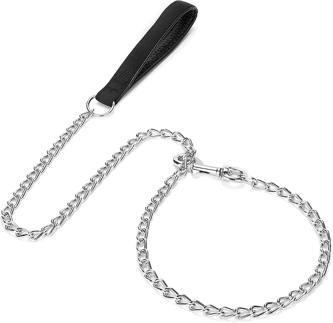 SGODA Metal Chain Heavy Duty Dog Leash, Chew Proof Dog Leash with Soft Handle for Large Size Pets Walking(4 ft. x 3.5 mm Black)