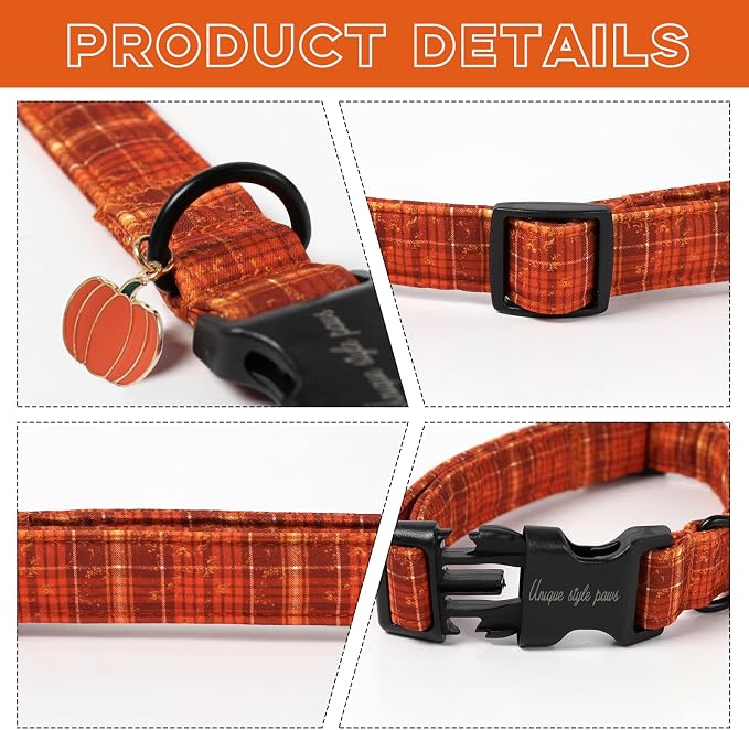 Unique style paws Dog Collar Plastic Buckle with Pendant Colorful Orange Brown Grid Puppy Collars for Small Medium Large Boys Girls Dogs
