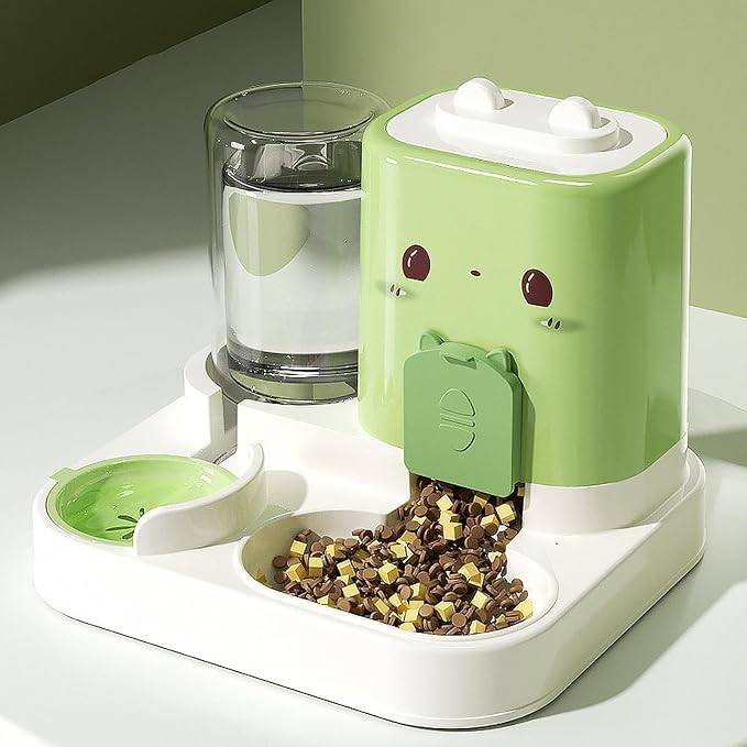 Baoblaze 2 in 1 Automatic Pet Feeder Removable Drinking Household Supplies Water Dispenser Pet Feeding Bowl for Small Dogs Kitten Puppy Bunny Animals, Green