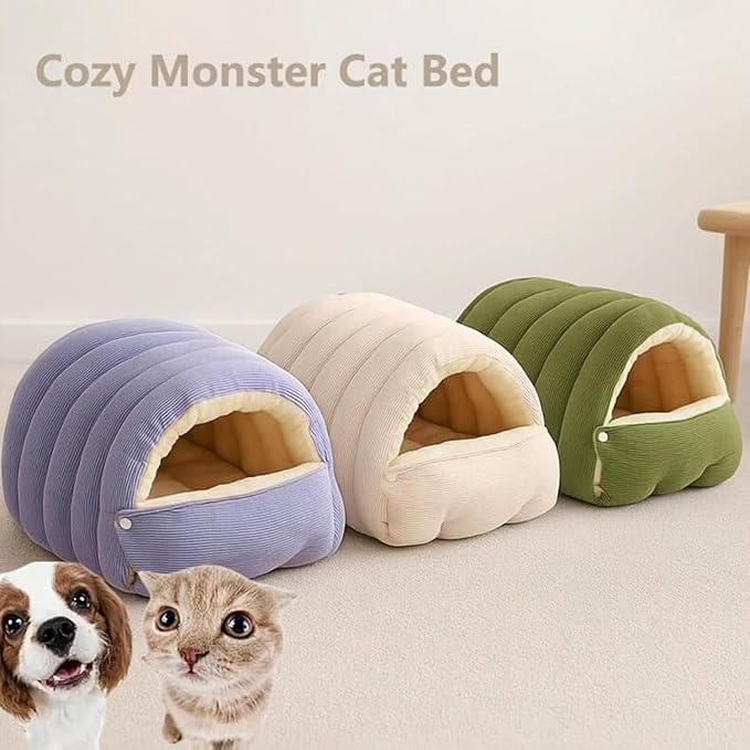 Cozy Monster Cat & Dog Cave, Indoor Washable Hideaway for Pets, Includes Removable Cover and Non-Slip Base. Cave-Style Design Provides a Comfortable Space for Cats and Dogs (Purple,Large)