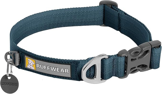 Ruffwear, Front Range Dog Collar, Adjustable Tubelok Webbing, Lightweight, Side Release Buckle, Aluminum V-Ring, Durable for Everyday Use, Blue Moon, 11"-14"